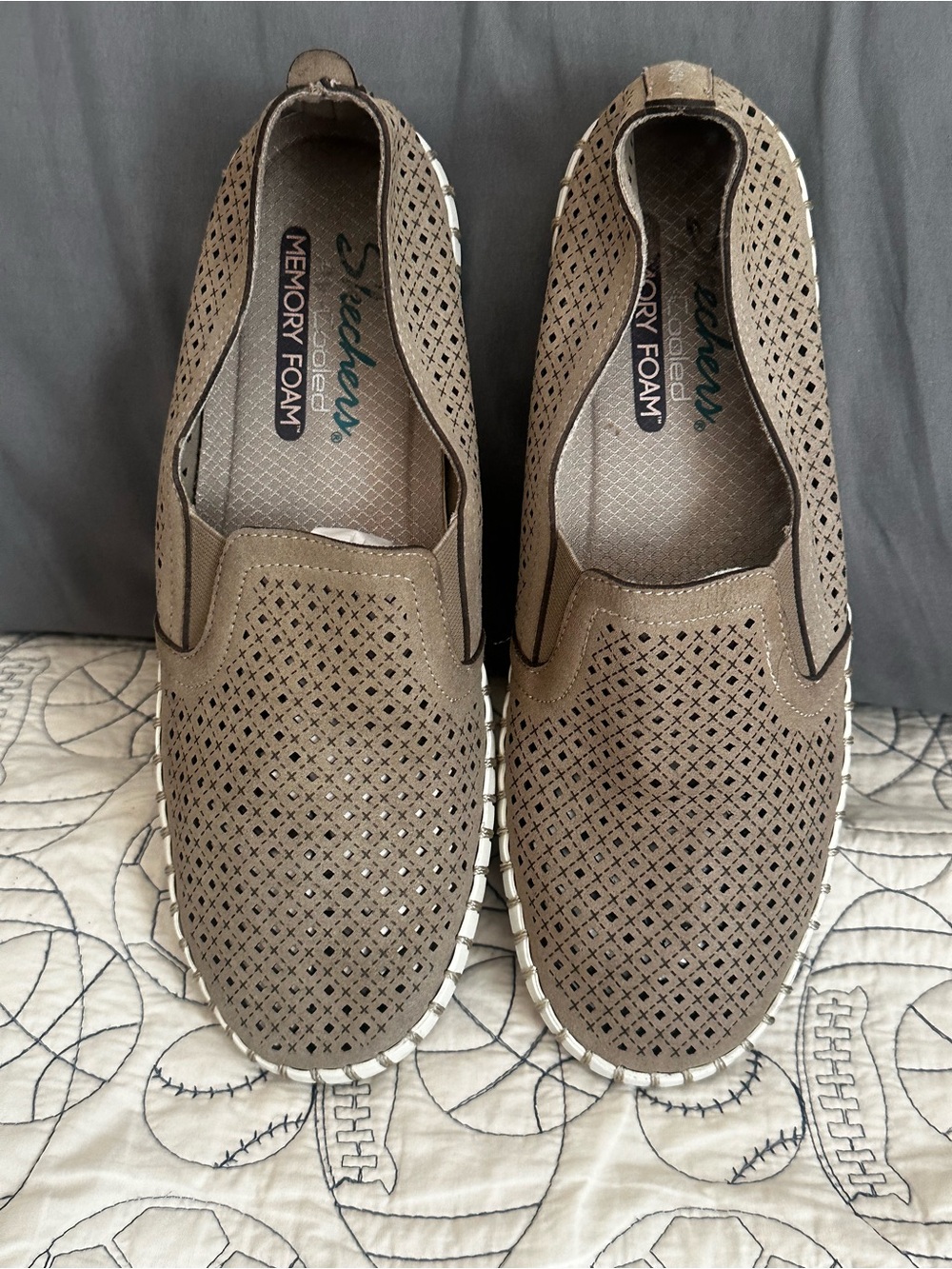 Skechers women’s Taupe Perforated Slip-On Loafers